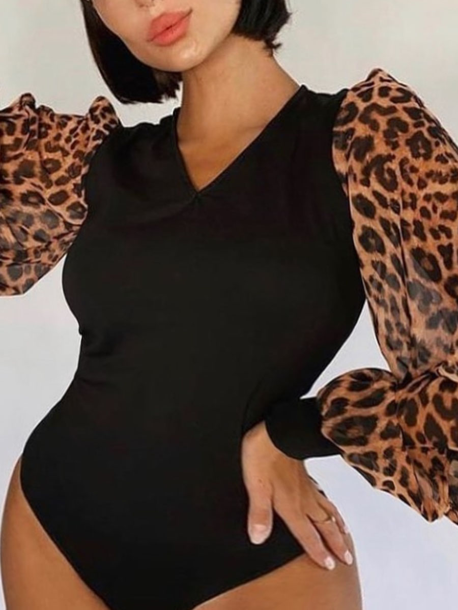 LW Plus Size Leopard Print Split Sleeve Bodysuit
