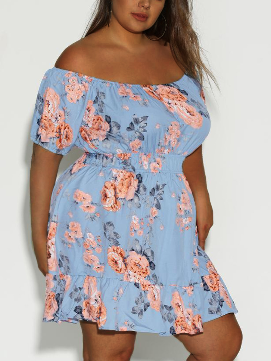 

LW Plus Size Floral Print A Line Dress, Baby blue