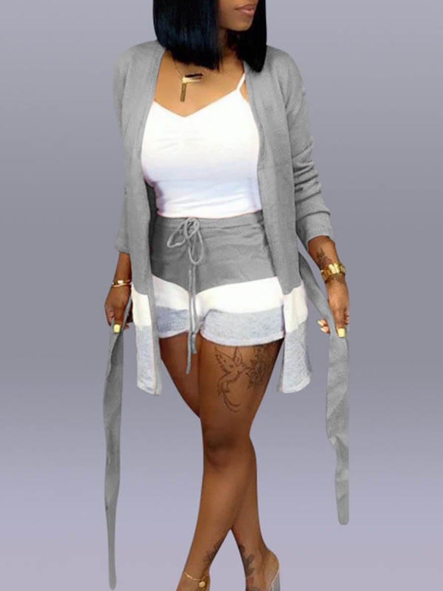 LW Casual Patchwork Light Grey Two-piece Shorts Set(Without Tank Top)