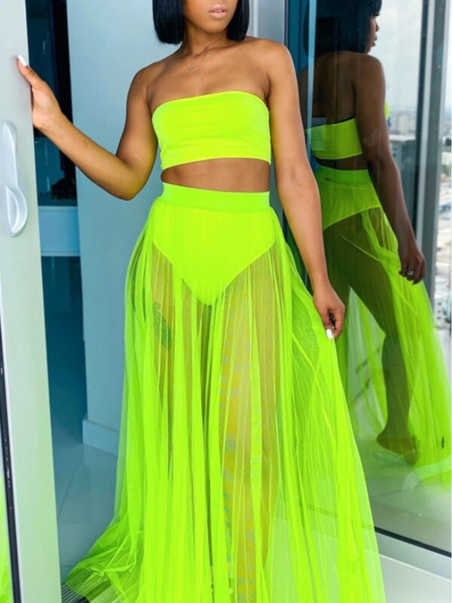 

LW Off The Shoulder See-through Bikini Set, Green
