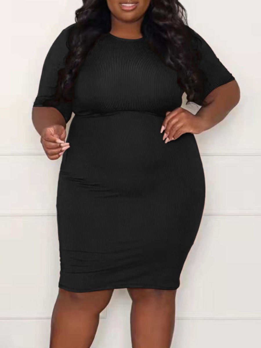 

LW Plus Size Rib-Knit Bodycon Dress, Black