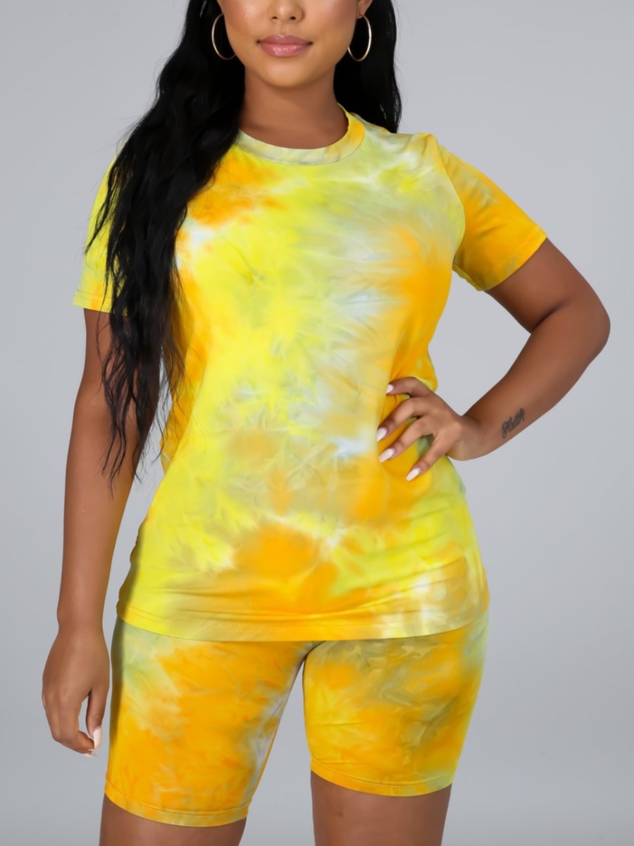 

LW Round Neck Tie-dye Shorts Set, Yellow