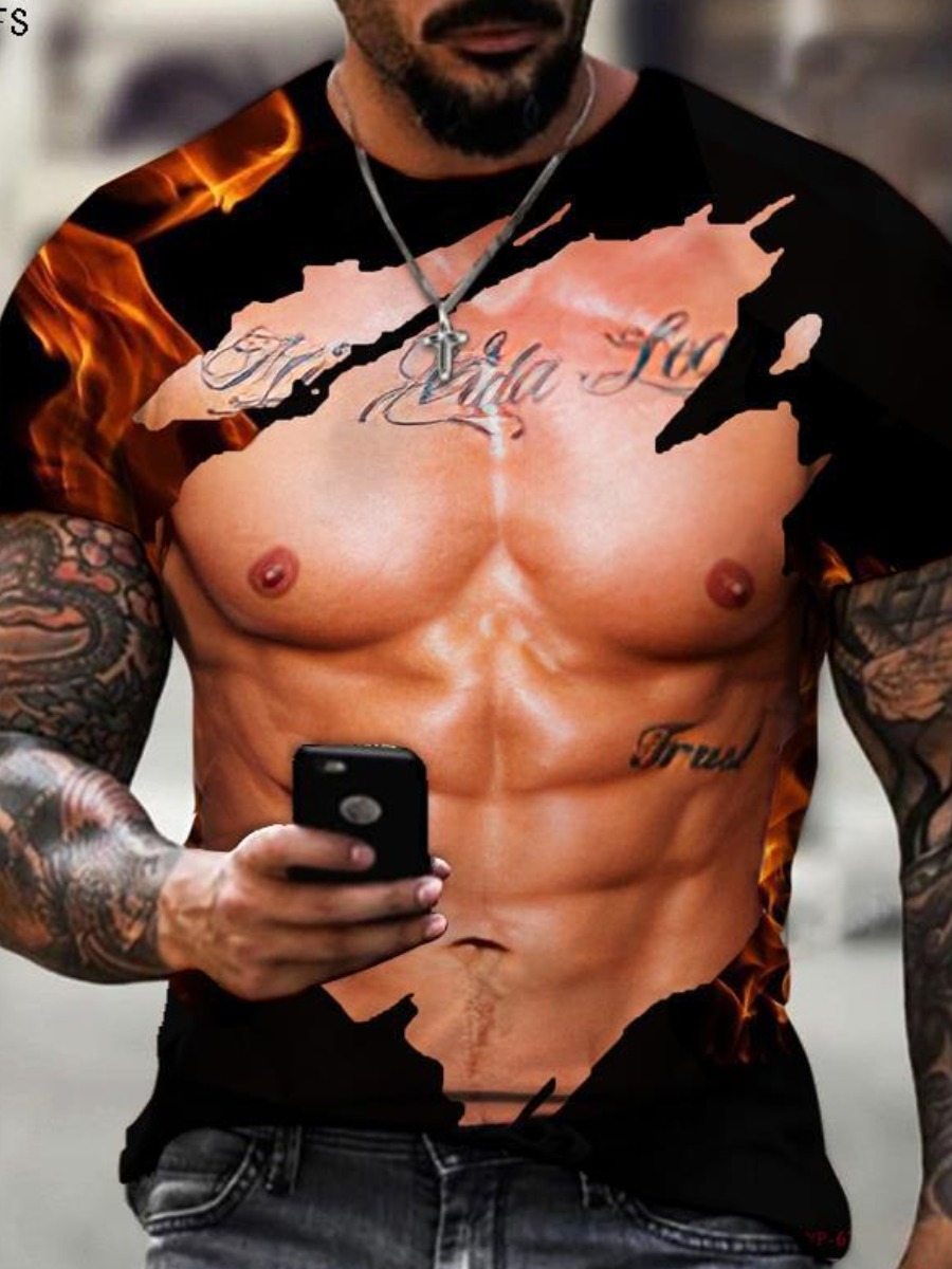 

LW Men Flame Skin Print T-shirt, Black