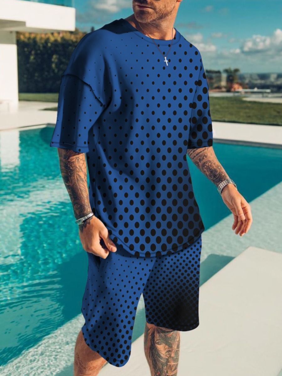 

LW BASICS Men Gradient Dot Print Shorts Set, Blue