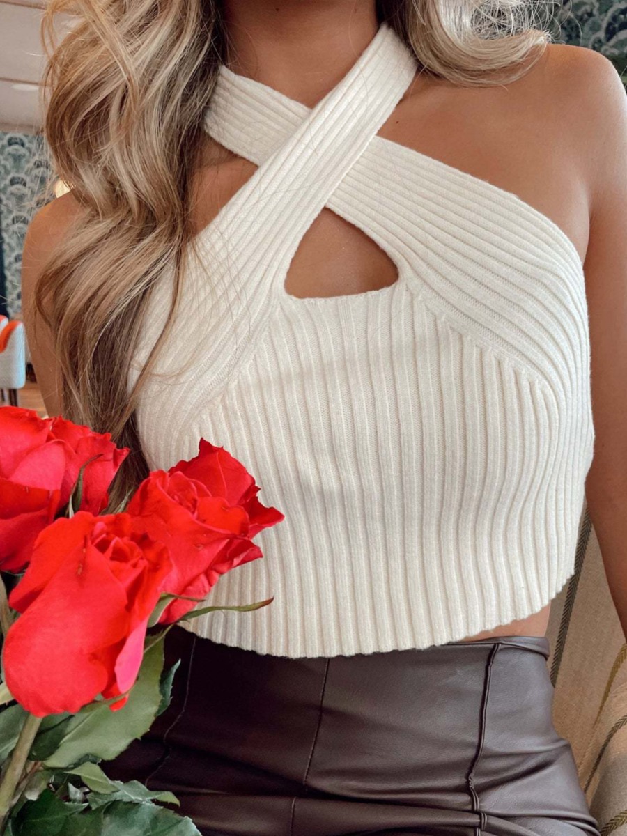 

LW Rib-Knit Cross Strap Camisole, White