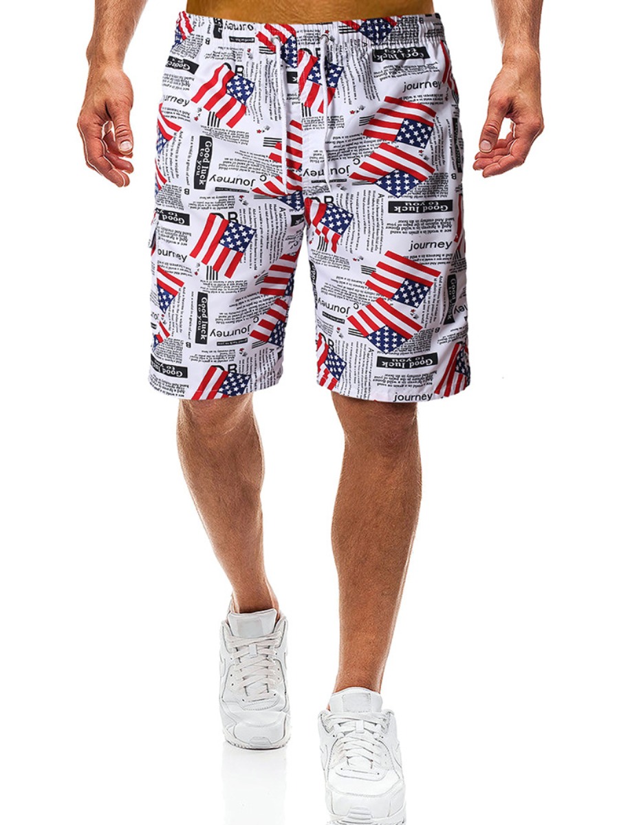 

LW Men American Flag Letter Print Shorts, White
