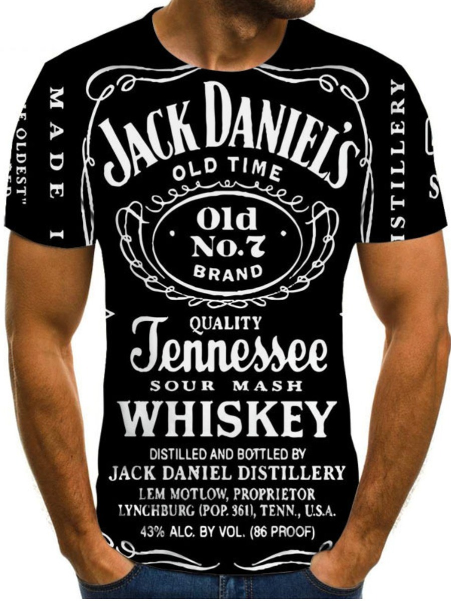 

LW Men Polyester Letter Regular T-shirt, Black