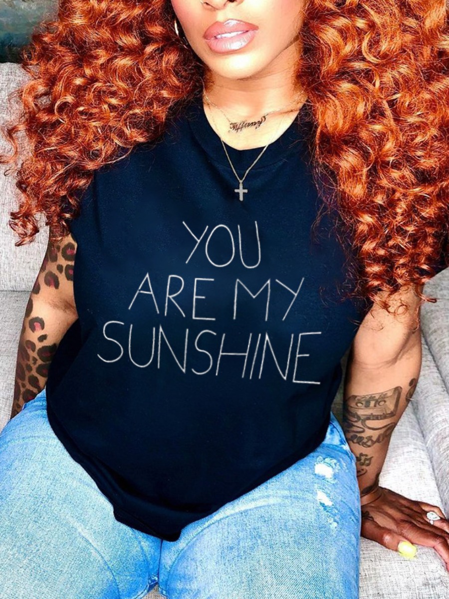 

LW Round Neck Letter Print T-shirt, Black