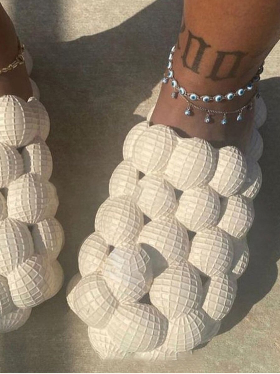 

LW Round Toe Pattern Letter Slippers, Khaki