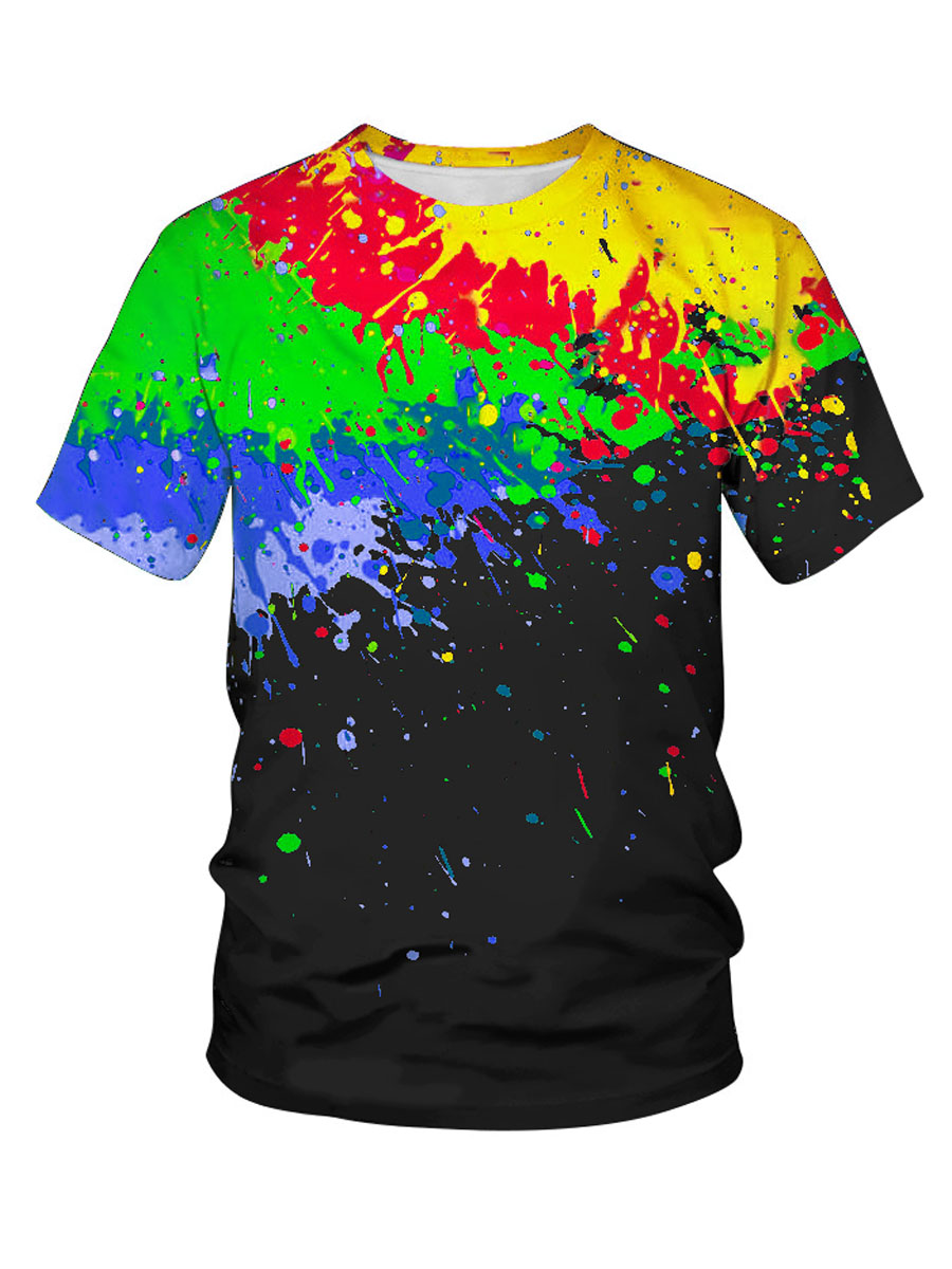 

LW Men Round Neck Splash-ink T-shirt, Pitch-black