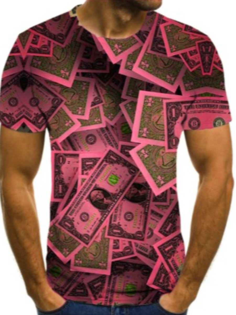 

LW Men Gradient Money Print T-shirt, Rose red