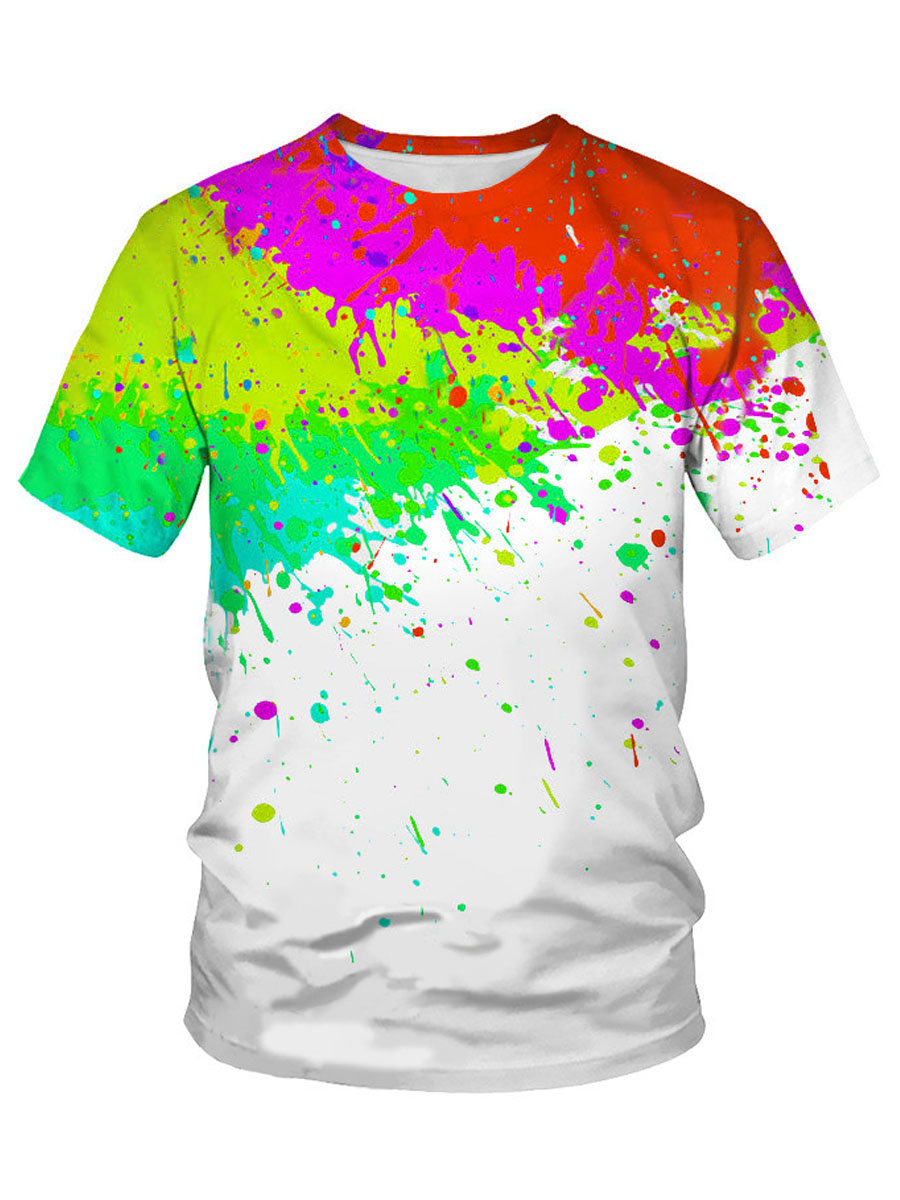 

LW Men Round Neck Splash-ink T-shirt, White