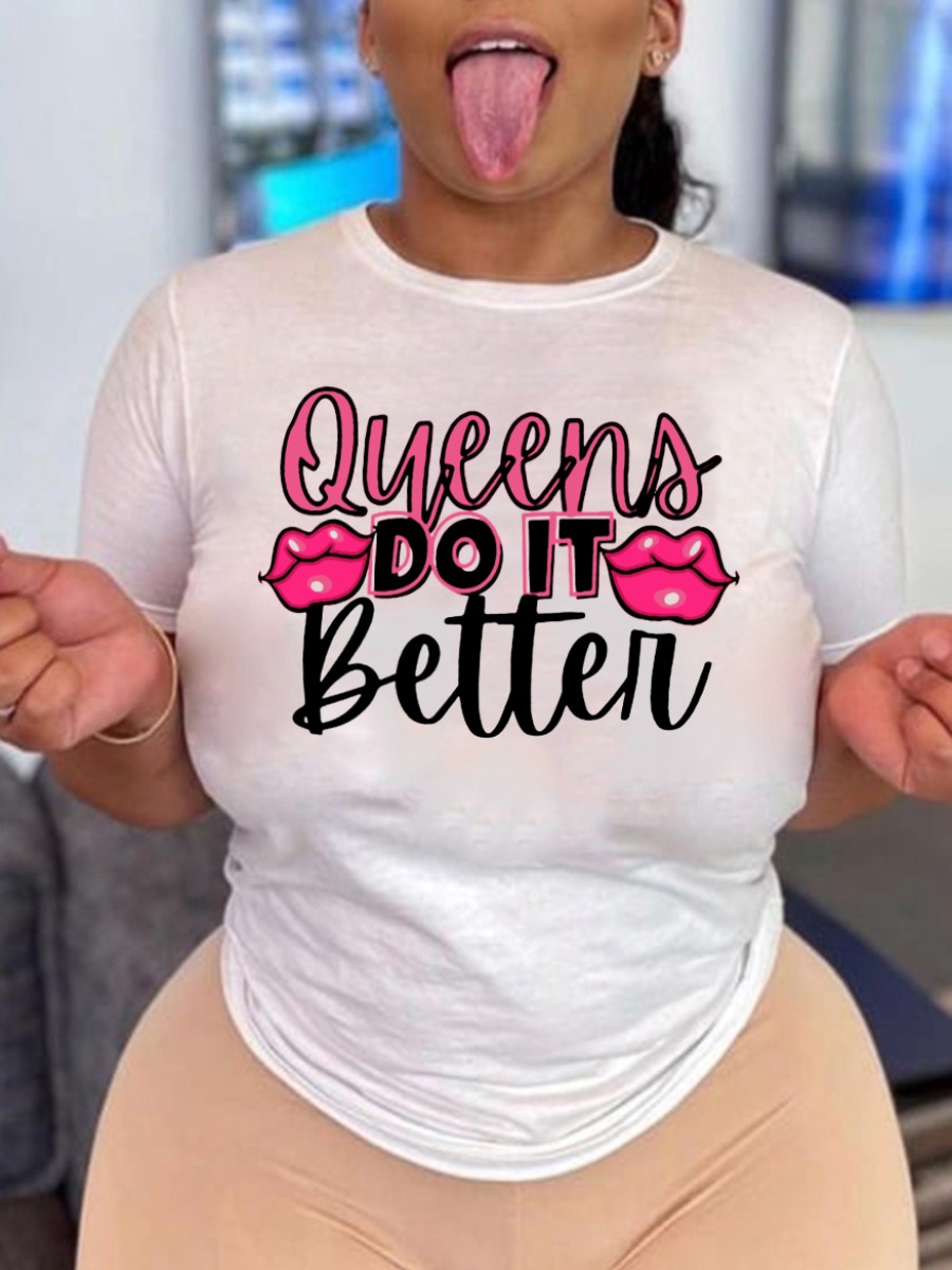 

LW BASICS Plus Size Queen Lip Print T-shirt, White