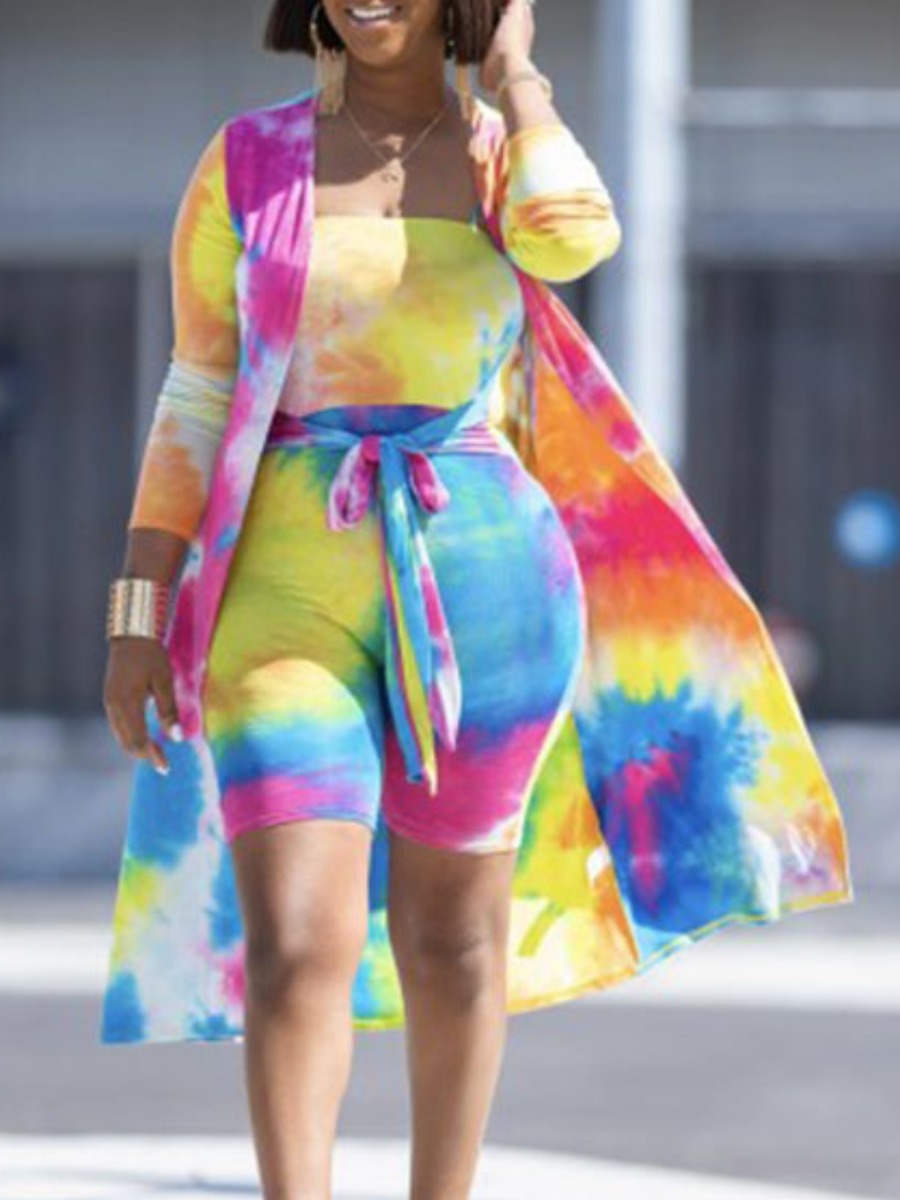 

LW Tie-dye Bandage Design Romper (With Outwear), Yellow