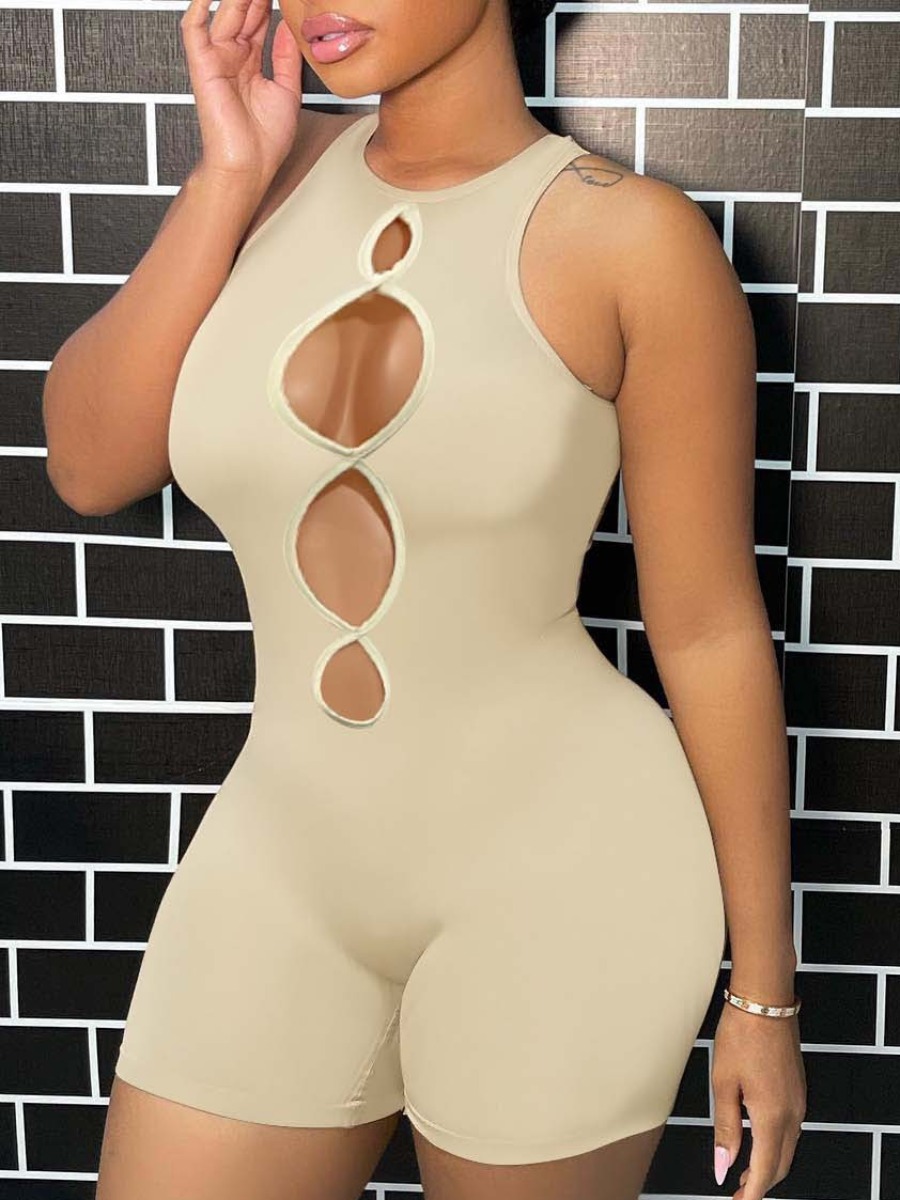 

LW Cut Out Skinny Romper, Khaki