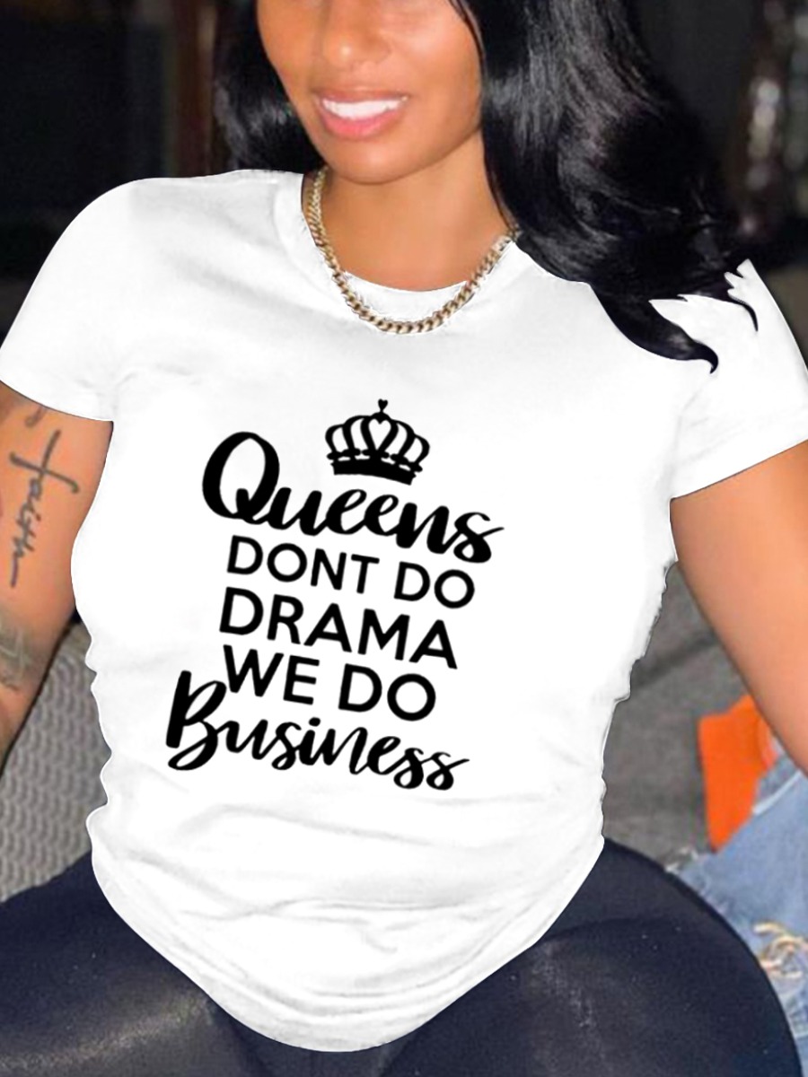 

LW Polyester Basic Queen Letter Regular T-shirt, White