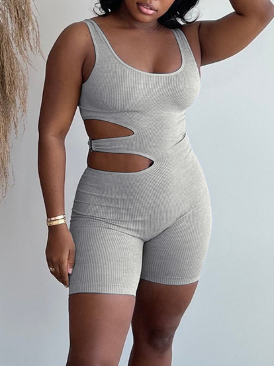 

LW Rib-Knit Cut Out Cami Romper, Grey