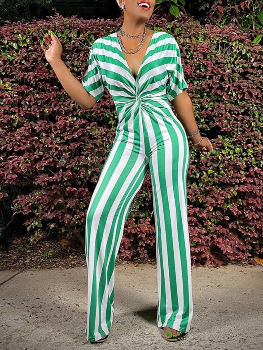 

LW Striped Twist Front Jumpsuit, Green