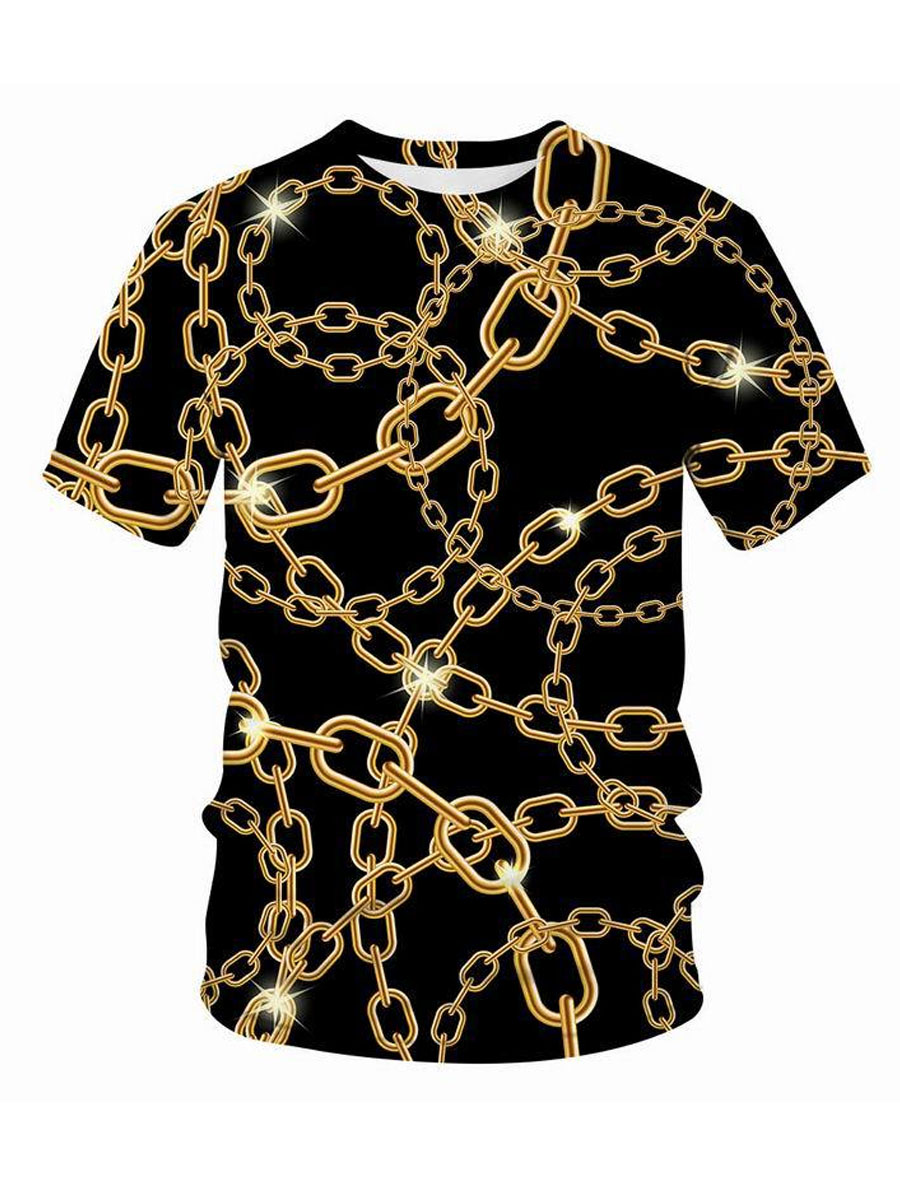 

LW COTTON Men Round Neck Chain Print T-shirt, Black