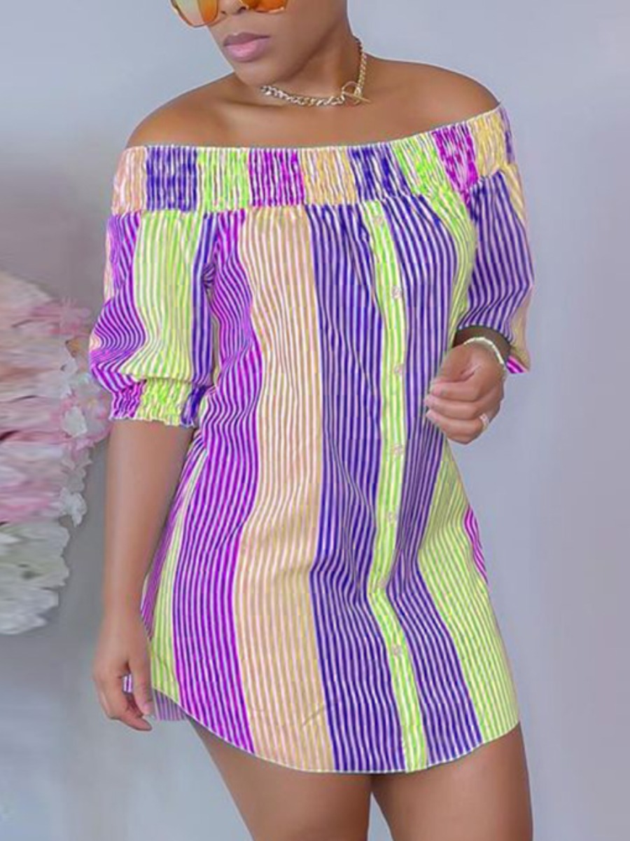 

LW Off The Shoulder Striped Dress, Light purple