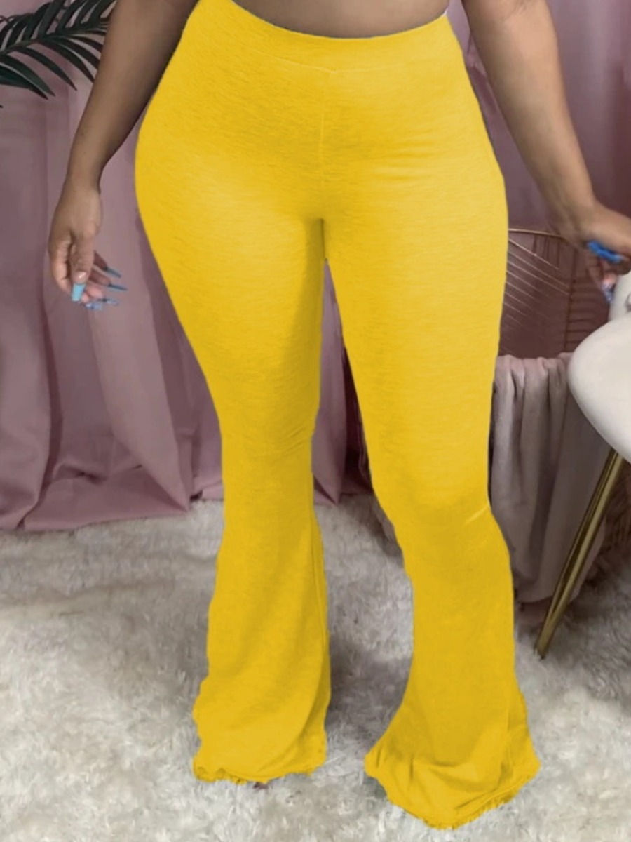 

LW BASICS Plus Size Stretchy Flared Pants, Yellow