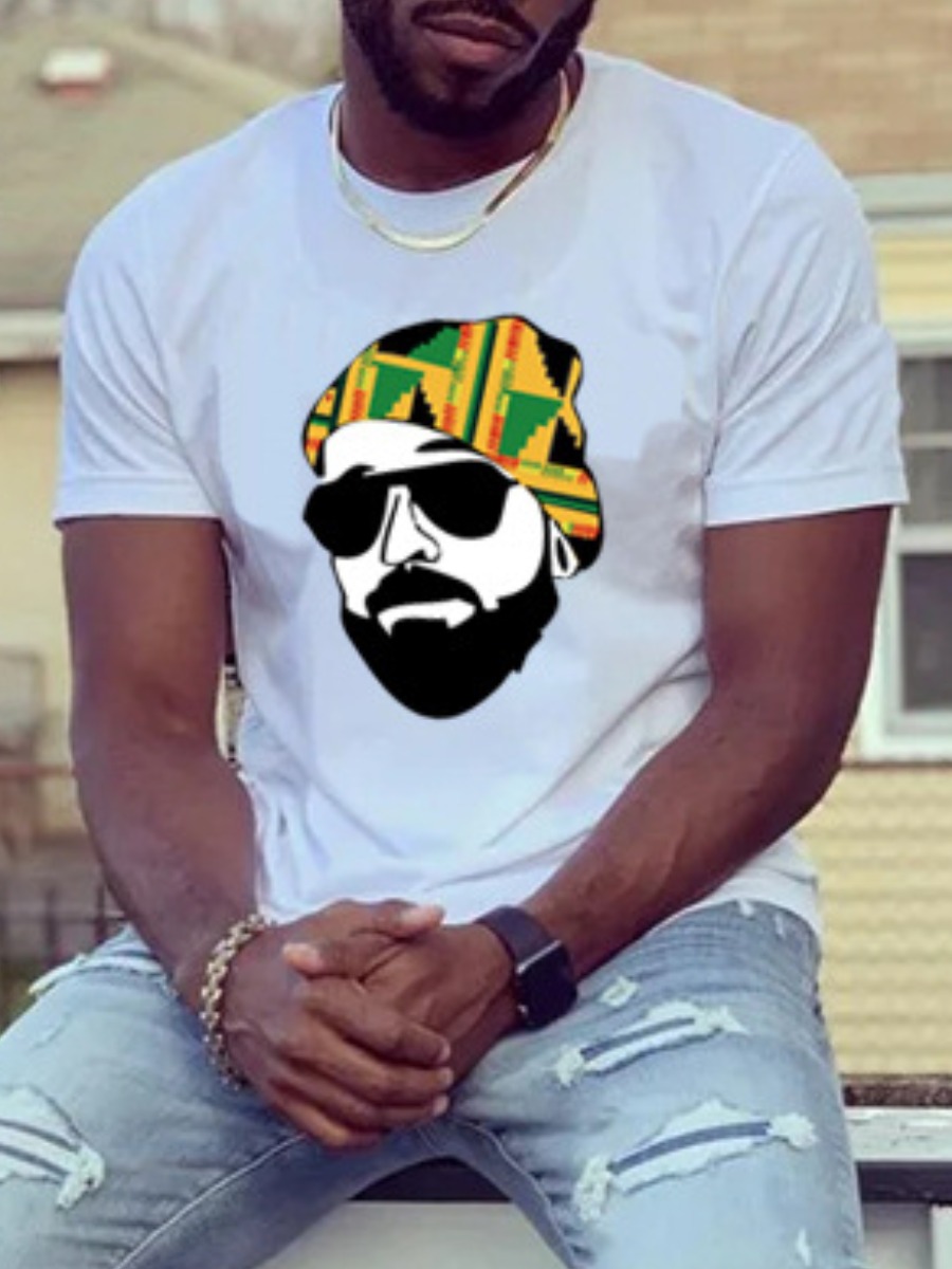 

LW Men Figure Print Patchwork T-shirt, White
