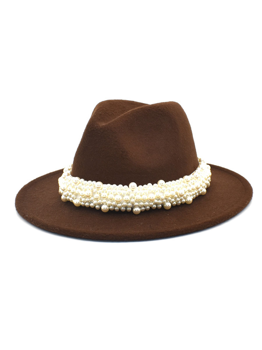 

LW Pearl Decor Jazz Hat, Coffee