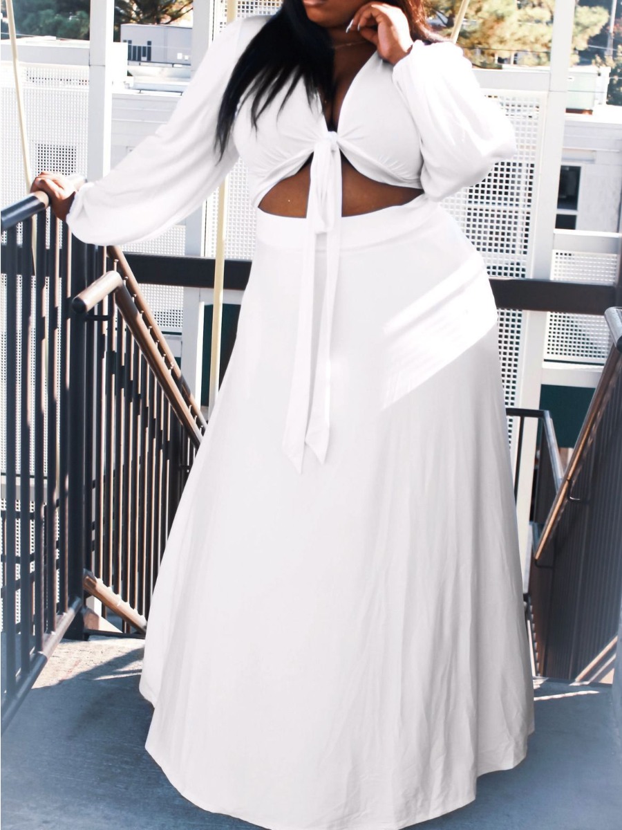 

LW Plus Size Bandage Design A Line Skirt Set, White