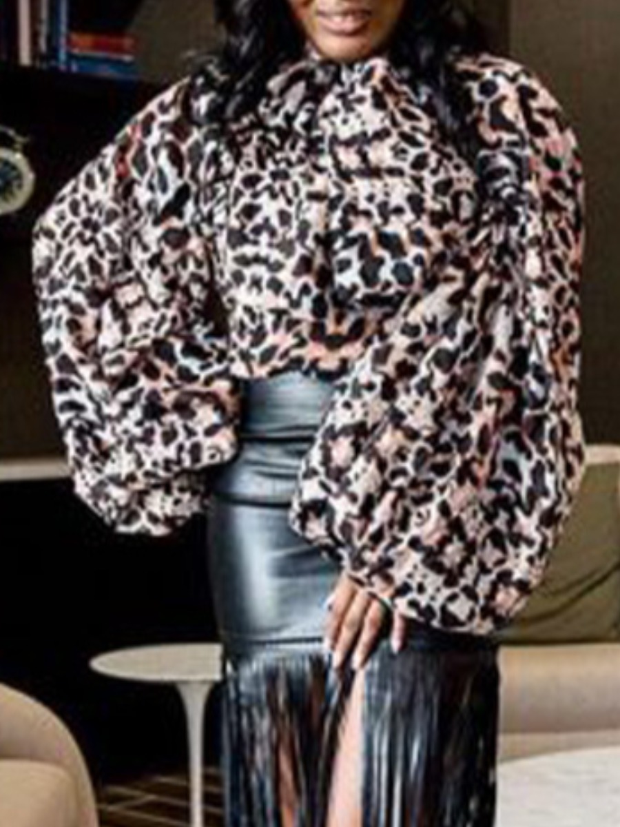 

LW Lantern Sleeve Leopard Print Blouse