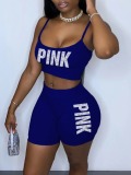 LW Pink Letter Print Crop Top Shorts Set