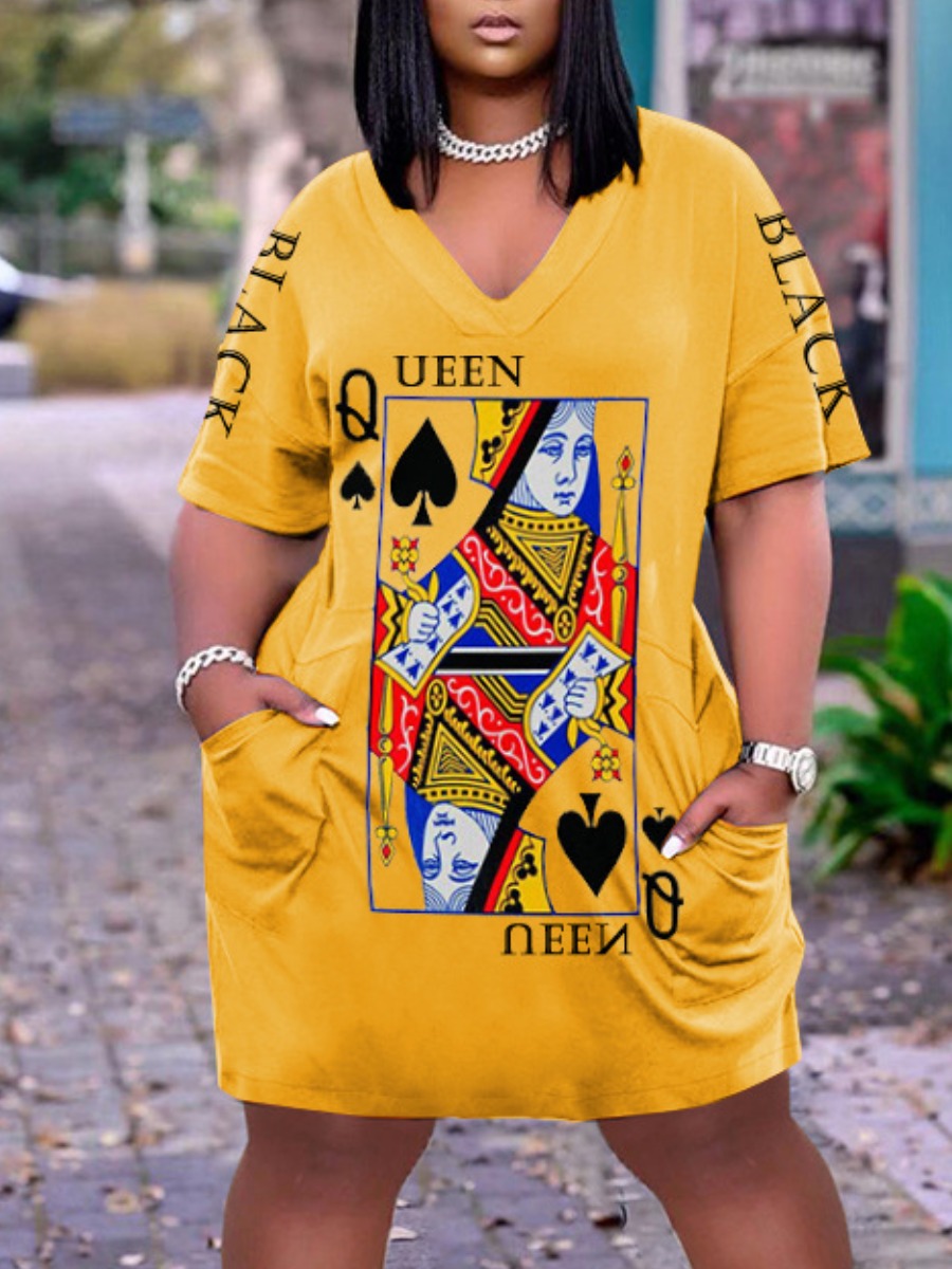 

LW Poker Letter Print Dress, Yellow