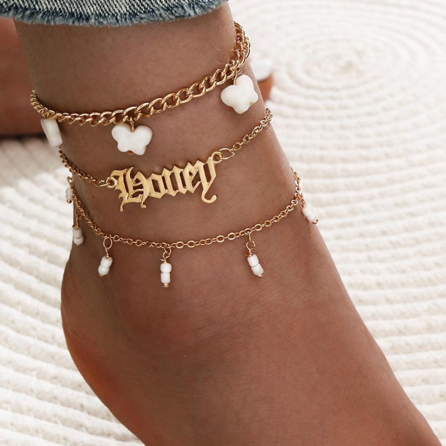 

LW Letter Decor Multilayer Anklet Body Chain, Multi