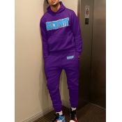 LW Men Hooded Collar Letter Print Tracksuit Set