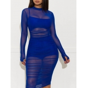 LW SXY See-through Solid Bodycon Dress