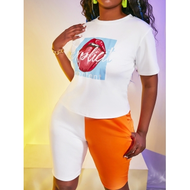 

LW Lip Letter Print Shorts Set, White
