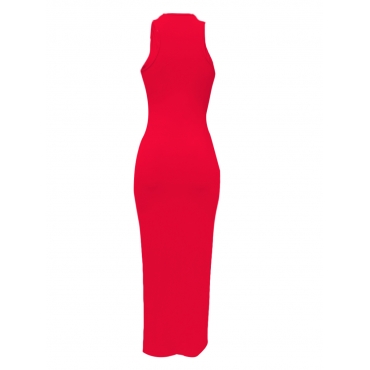 LW SXY Casual U Neck Basic Skinny Red Ankle Length Dress