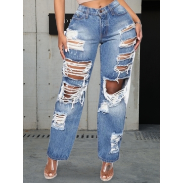 

LW Plus Size Mid Waist Ripped Jeans, Blue
