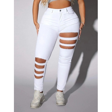 

LW Plus Size Mid Waist Ripped Jeans, White