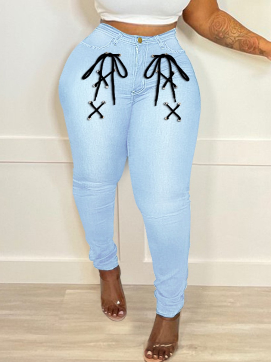 

LW Bandage Design Medium Stretchy Jeans, Baby blue