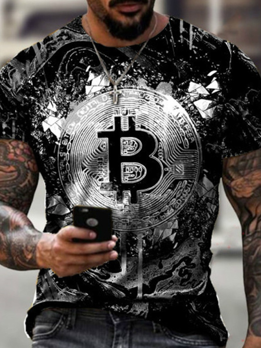 LovelyWholesale Men Splash-ink Letter Print T-shirt Summer Short Sleeve Street Pattern Round Neck Spring Summer 2024