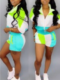 LW Chic Patchwork Blue Two-piece Shorts Set