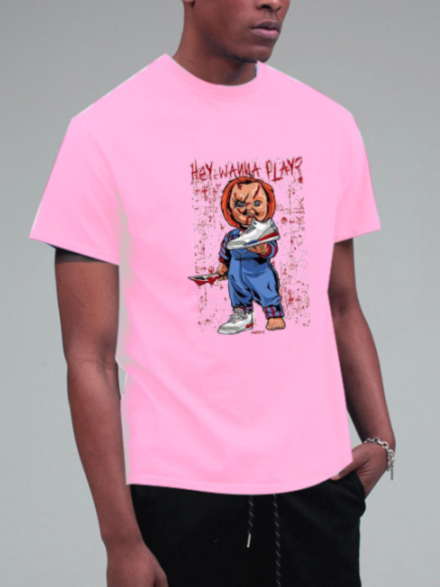 

LW Men Cartoon Letter Print T-shirt, Pink