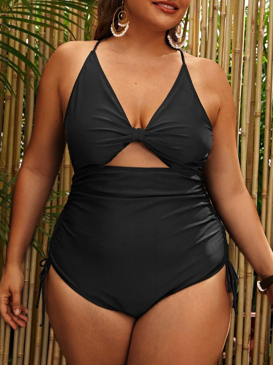 

LW SXY Plus Size Drawstring Ruched One-piece Swimsuit, Black