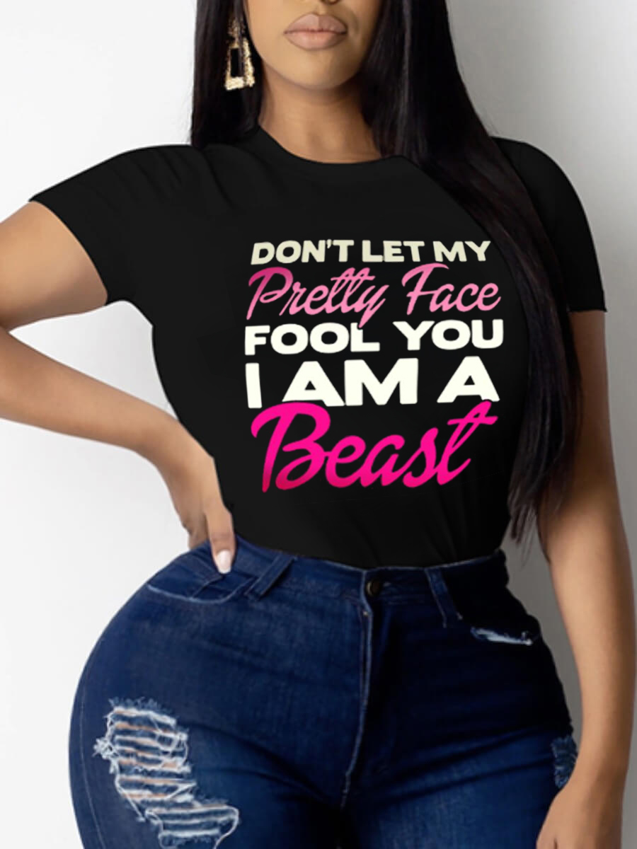 LW Plus Size Round Neck Letter Print T-shirt
