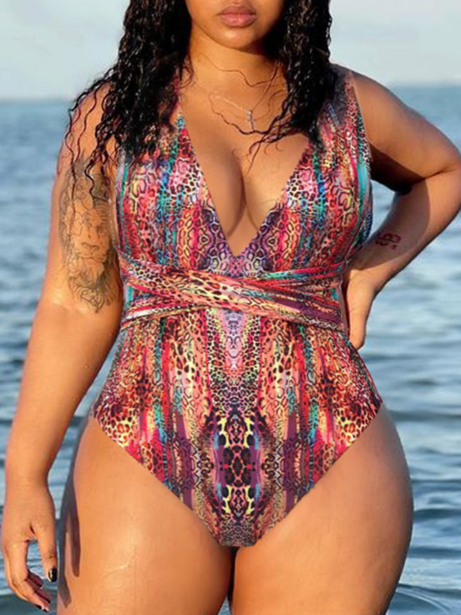 

LW SXY Animal Print Backless One-piece Swimsuit, Multi
