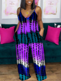 LW Plus Size Casual Tie-dye Pocket Design Purple One-piece Jumpsuit