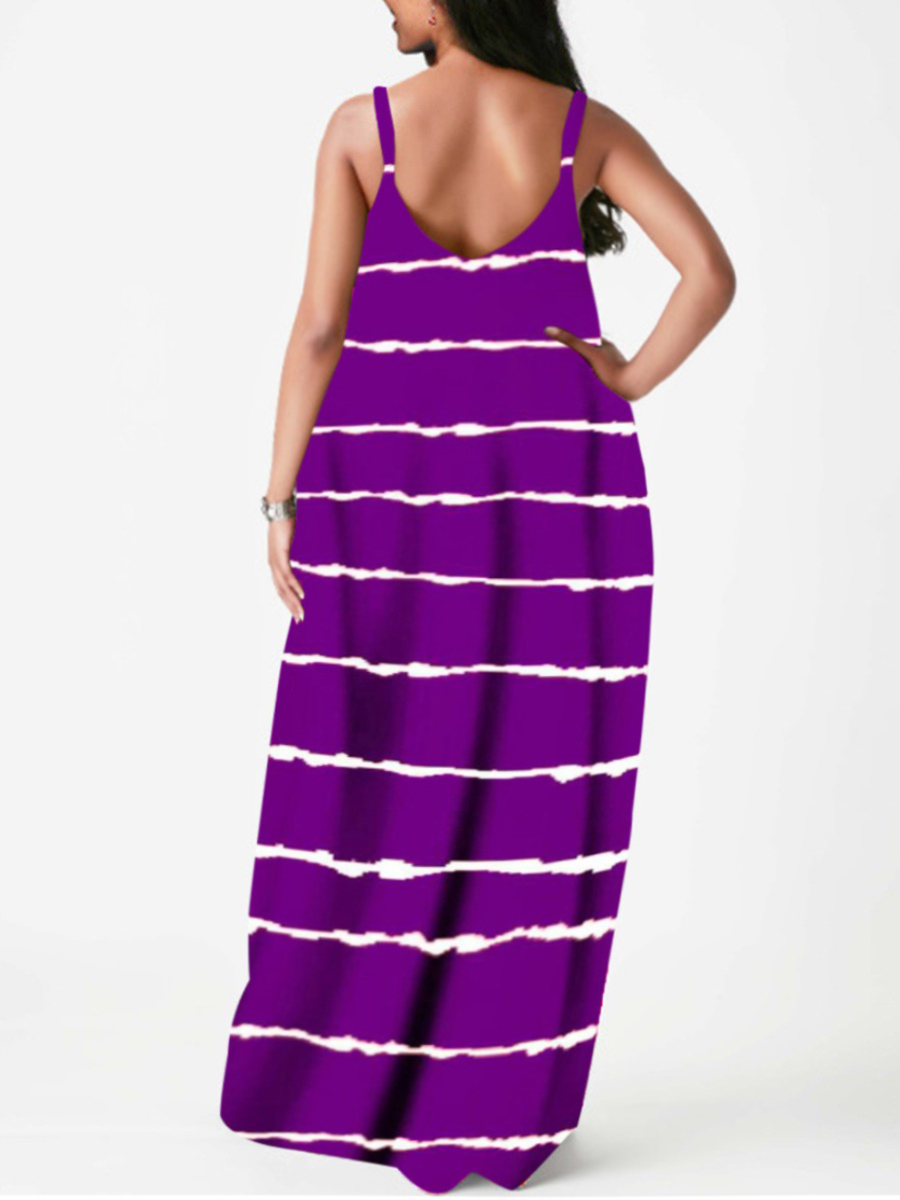 LW Plus Size Casual V Neck Print Purple Floor Length A Line Dress