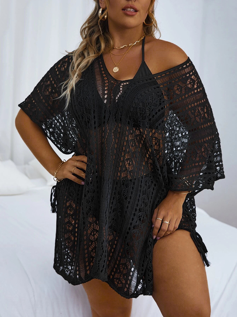 

LW SXY Plus Size Mesh Slit Loose Cover-Up, Black