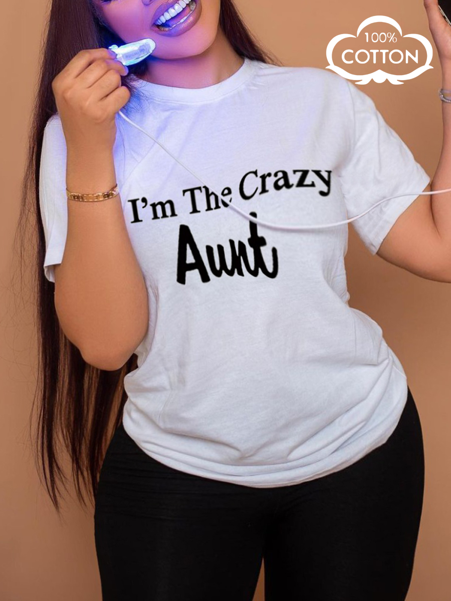 LW COTTON Plus Size Aunt Letter Print T-shirt