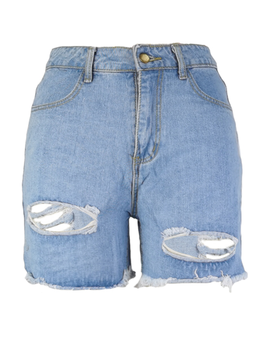 LW Mid Waist Ripped Denim Shorts (No Stretch)